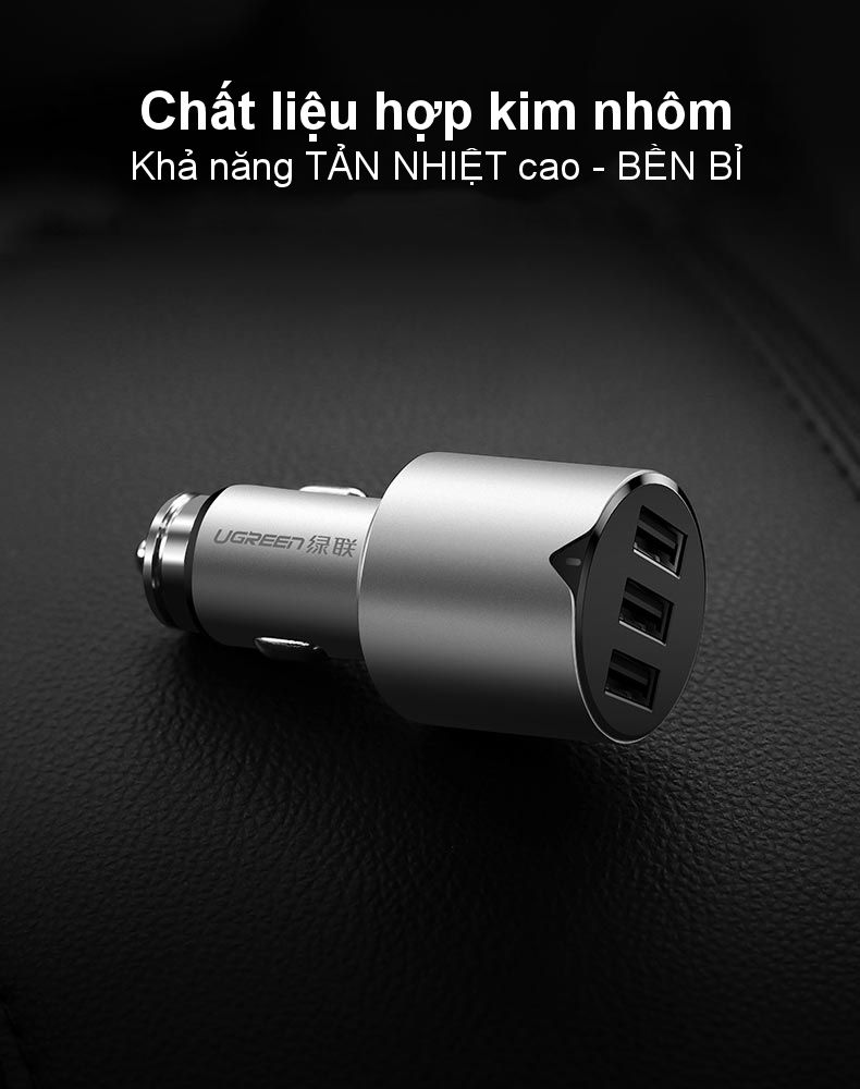 Sạc điện thoại hỗ trợ 3 cổng USB 2.0 trên xe hơi, dòng tối đa 2.4A UGREEN CD165 40733 Sạc điện thoại hỗ trợ 3 cổng USB 2.0 trên xe hơi, dòng tối đa 2.4A UGREEN CD165 40733