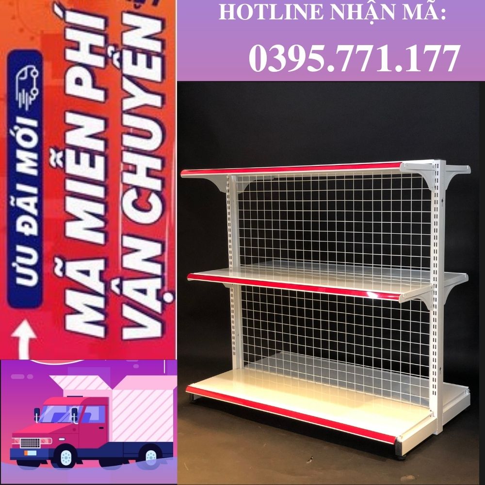 Kệ siêu thị Đăk Lăk trưng bày sản phẩm tạp hóa, KỆ ĐÔI (GIỮA NHÀ) lưng lưới dài 120 x cao 120
