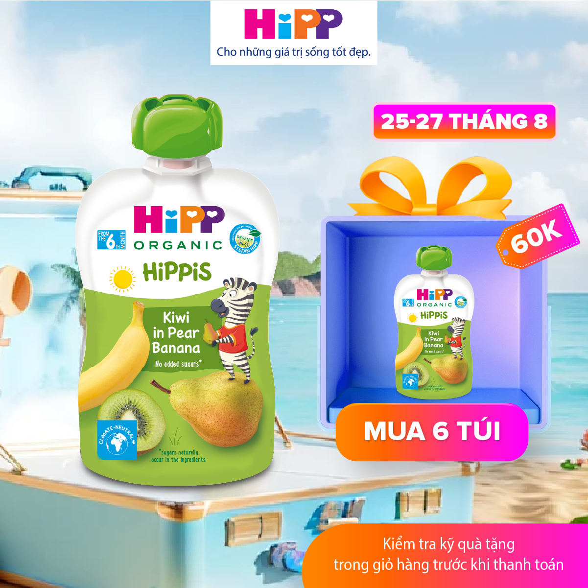 Thức ăn dặm Dinh dưỡng 100% trái cây nghiền hữu cơ HiPPiS Organic (Kiwi, Lê, Chuối) 100g (8527)