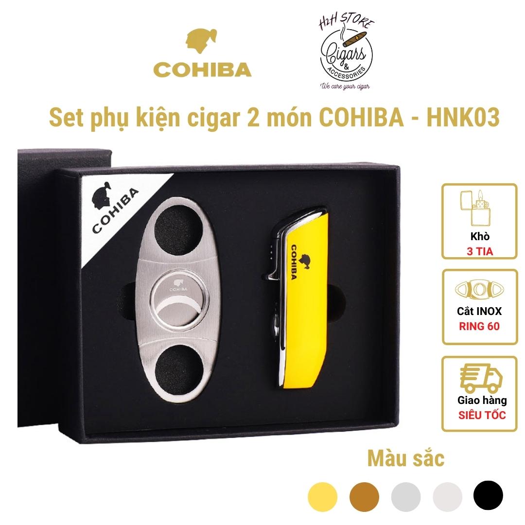 Set khò cắt cigar , khò cắt xì gà 3 tia kèm đục, cắt inox ring 60 - H2H Store