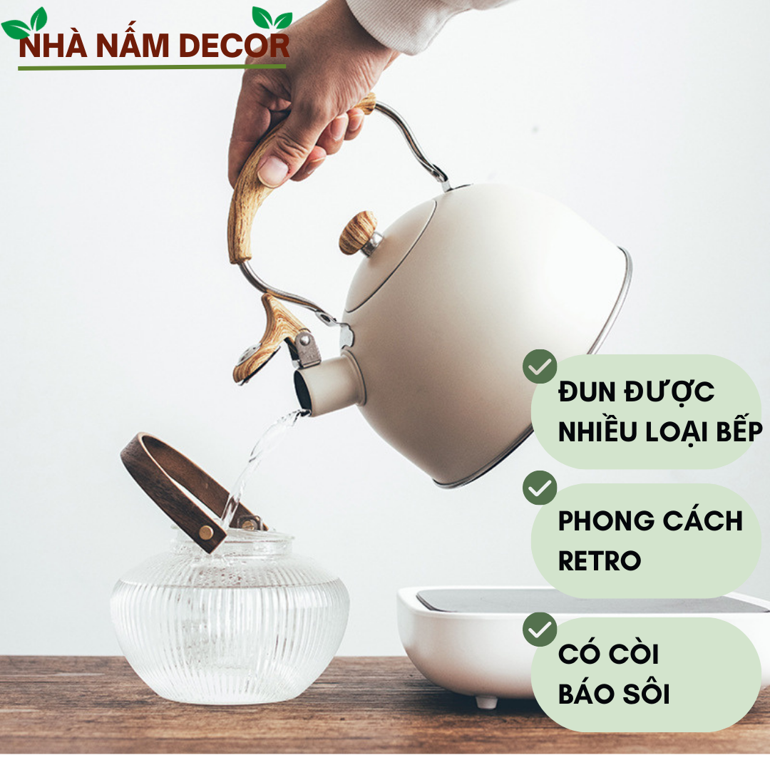 Ấm đun nước bếp từ, ấm inox đun nước sôi nhanh, có còi báo sôi tiện lợi