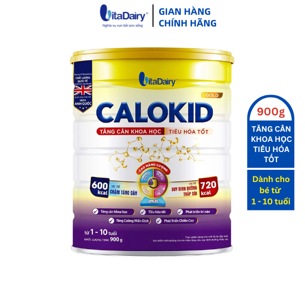 Sữa bột Calokid Gold 900g giúp bé tăng cân khoa học, tiêu hóa tốt, ngừa táo bón - VitaDairy