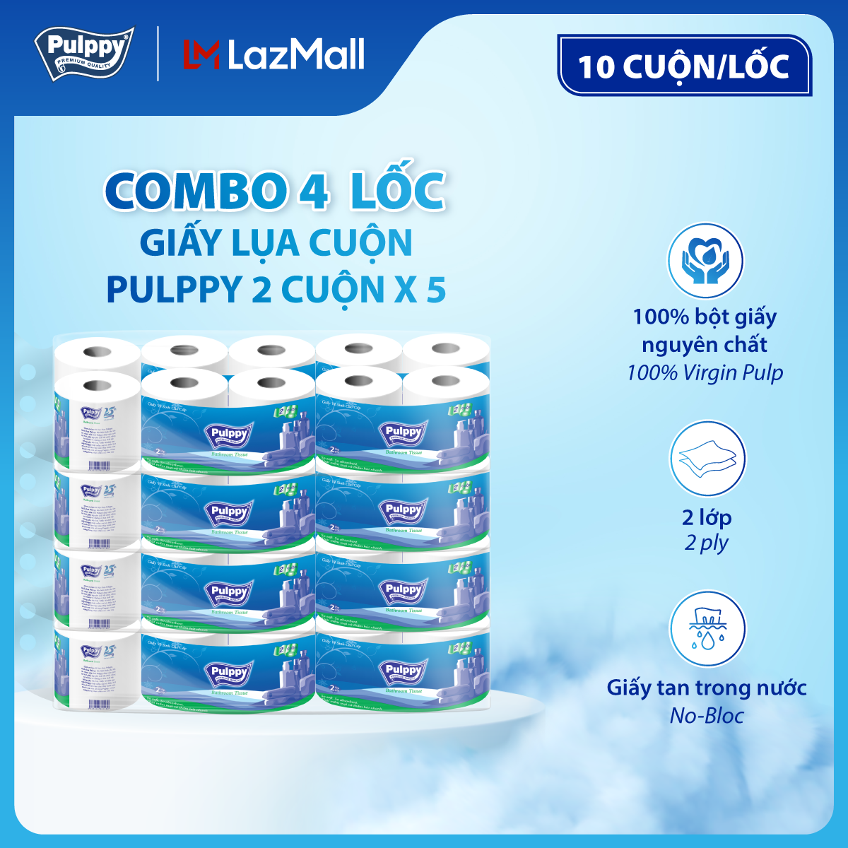 [VOUCHER 15%] Combo 4 Giấy Lụa Cuộn Pulppy 2C X 5
