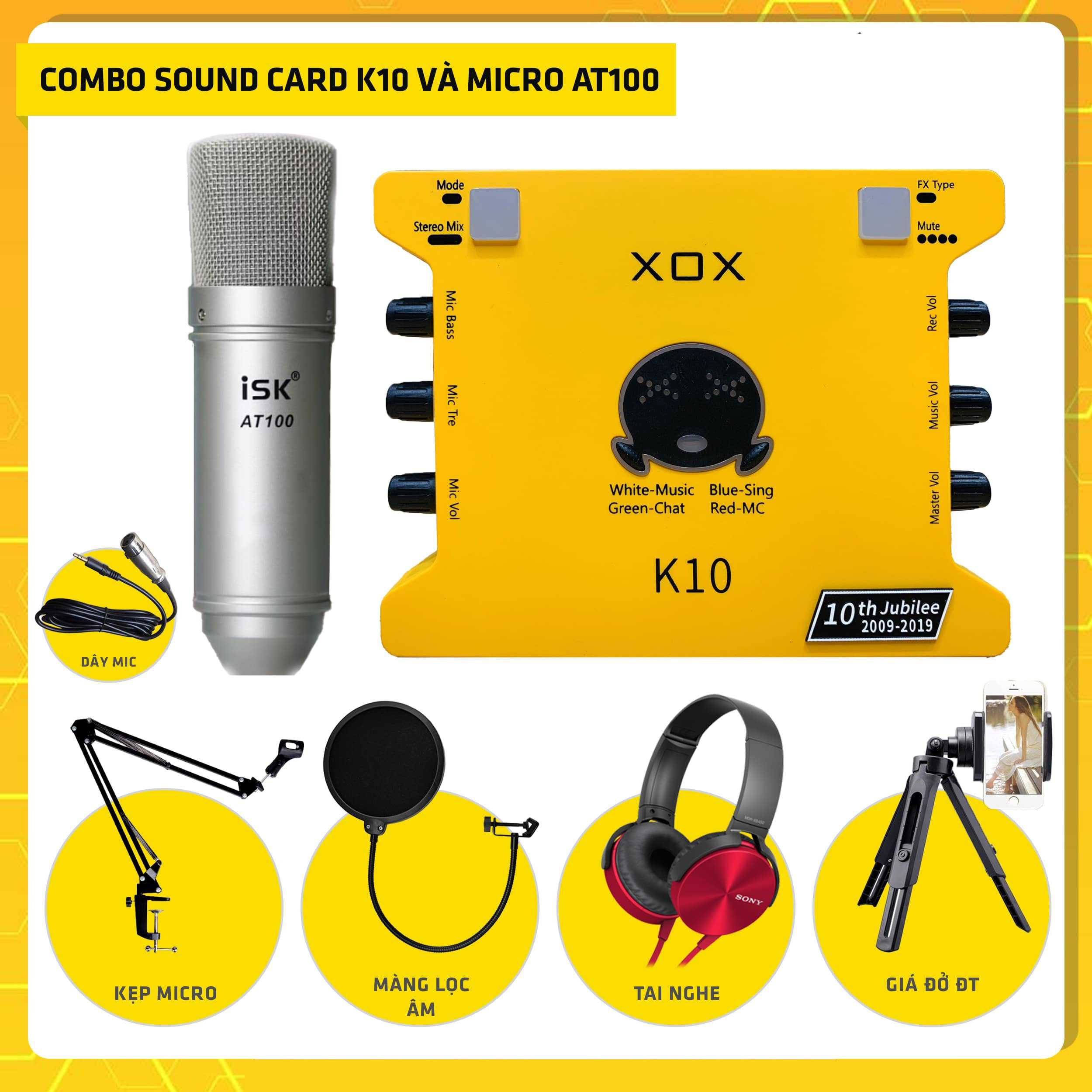 [ SIÊU PHẨM QUỐC TẾ 2023 ] Combo Sound Card K10 2023 Và Micro ISK AT100 Chất Lượng Cao, Âm Thanh Chuẩn Phòng Thu ( Hát Karaoke Online, Thu Âm, Livestream, MC...) 16 Chế Độ ECHO, Chất Âm Siêu Sáng, Độ Nhạy Cao, Lọc Âm Tốt, BH 12 Tháng