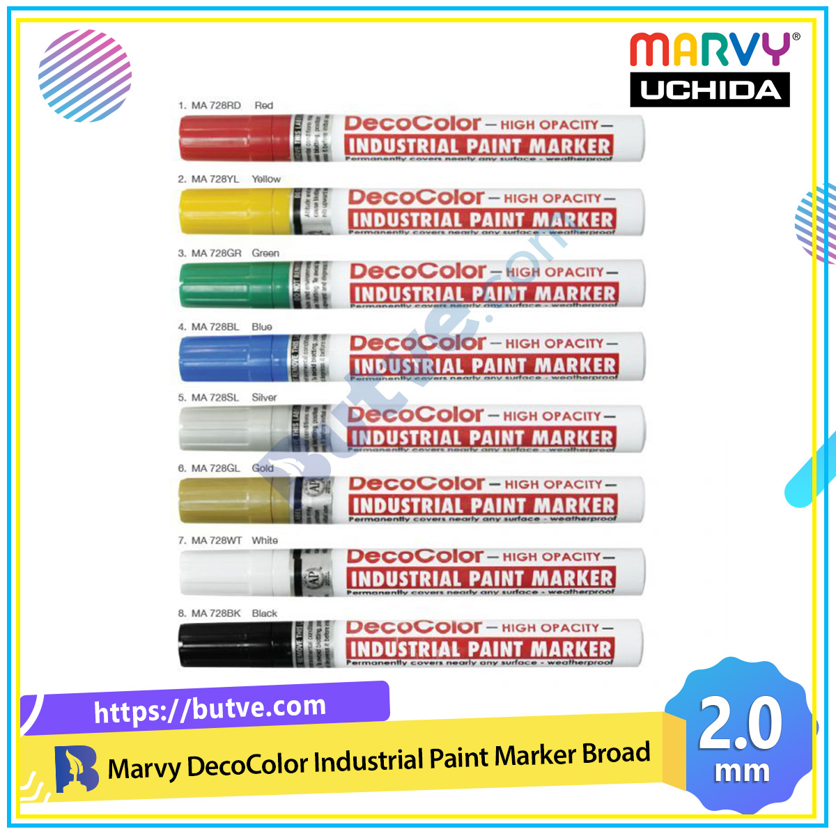 Bút sơn vẽ đa chất liệu, không xóa được Marvy Uchida DecoColor #728 - Ngòi 2.0mm
