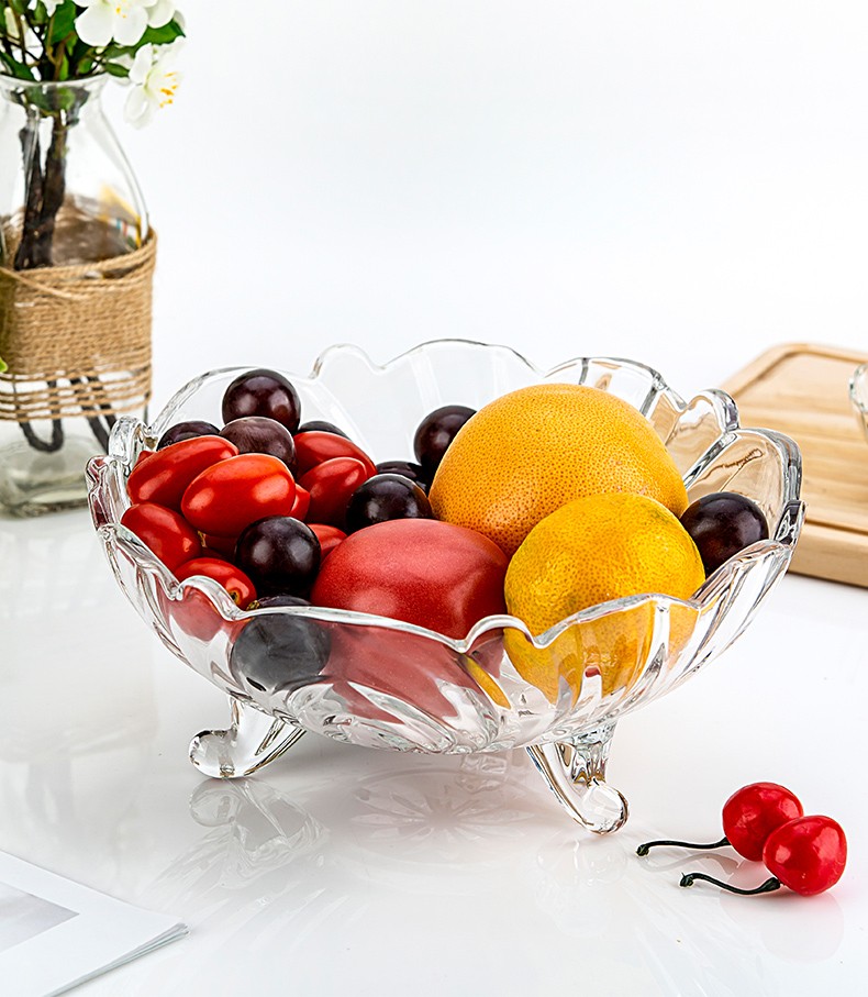 Đĩa thủy tinh 3 chân đựng hoa quả trái cây vô cùng đẹp đường kính 24cm - Đĩa có chân