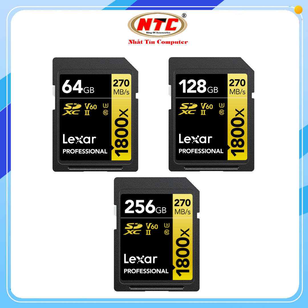 Thẻ nhớ máy ảnh sdxc lexar professional 256gb / 128gb / 64gb 1800x uhs-ii u3 v60 r270mb/s w180mb/s - nhất tín computer