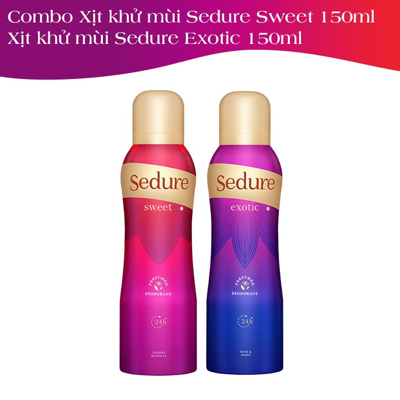 Combo Xịt khử mùi hương nước hoa Sedure Sweet 150ml + Xịt khử mùi hương nước hoa Sedure Exotic 150ml