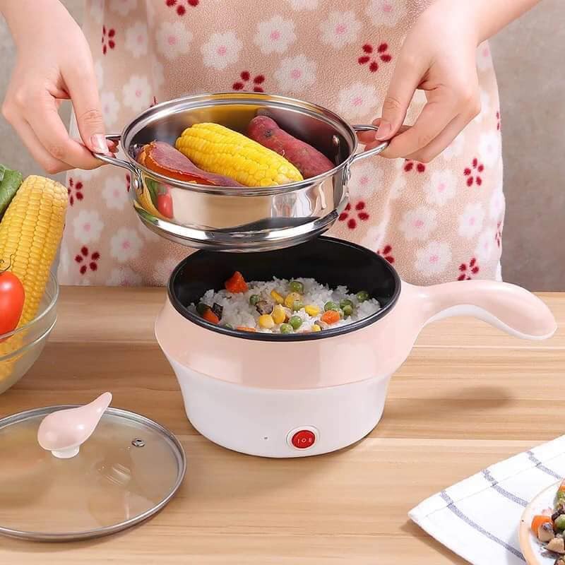 Nồi lẩu điện 2 tầng, ca mì 2 tầng, nồi lẩu đa năng có xửng hấp, lẩu điện đa năng dùng để nấu lẩu, xào, chiên, rán - lòng nồi chống dính cao cấp