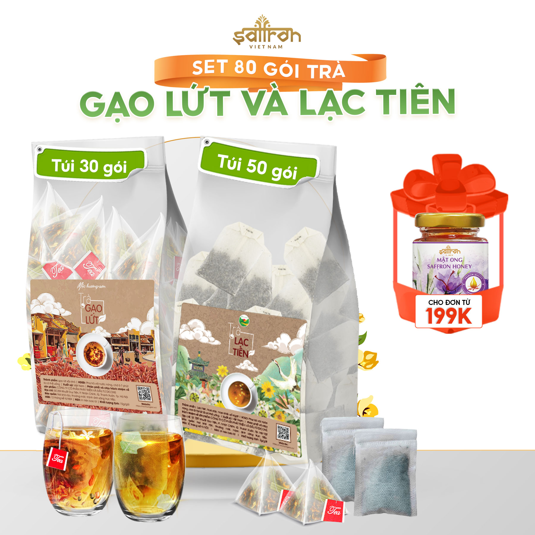 Combo 80 trà an thần ngủ ngon gồm trà gạo lứt đậu đen và trà lạc tiên túi lọc