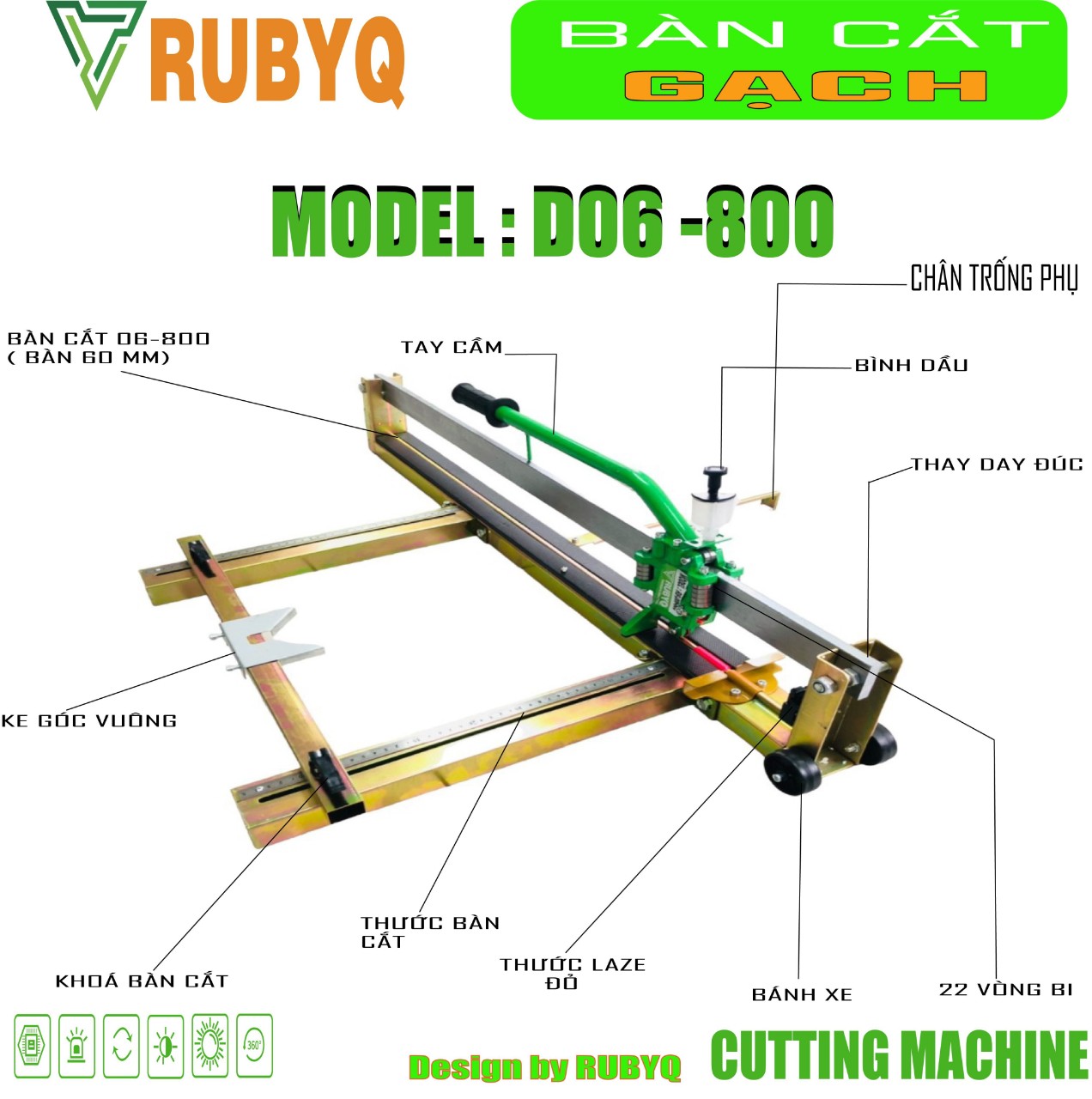 Máy cắt gạch tay đẩy rubyq rb800mm-máy cắt gạch không bụi rubyq rb800mm bản khung sắt