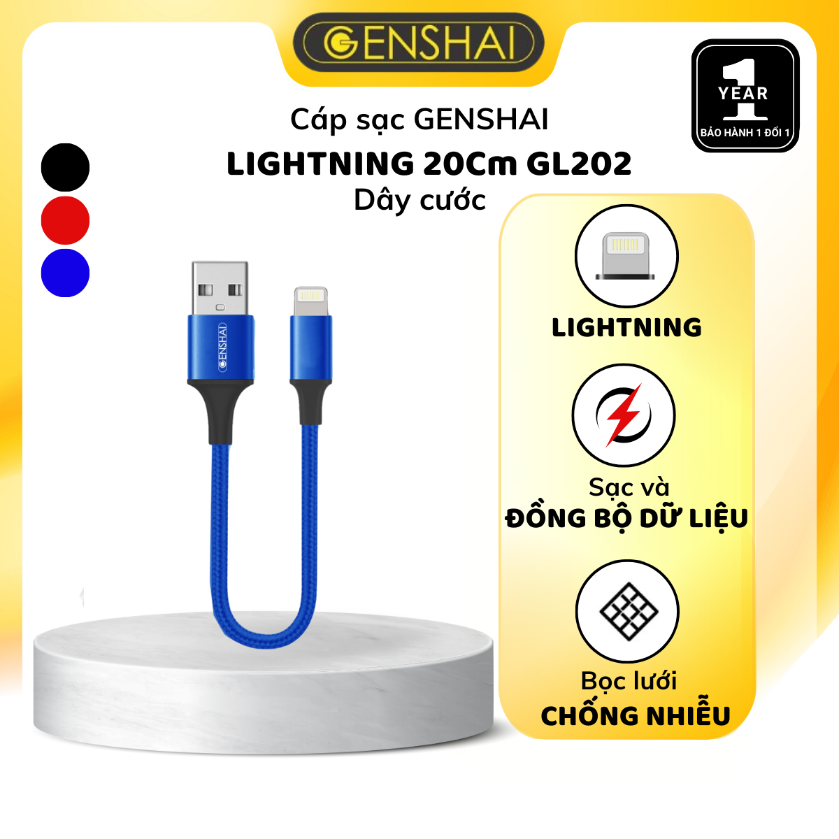 [HCM]Cáp sạc iPhone Lightning chính hãng GENSHAI GL202 20cm dùng cho iPhone – iPad – Airpod