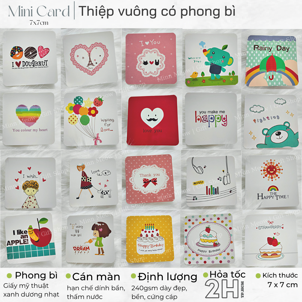 Thiệp vuông phong bì | minn meow mini card viết lời nhắn lời chúc mừng sinh nhật tình yêu kỷ niệm người yêu bạn bè