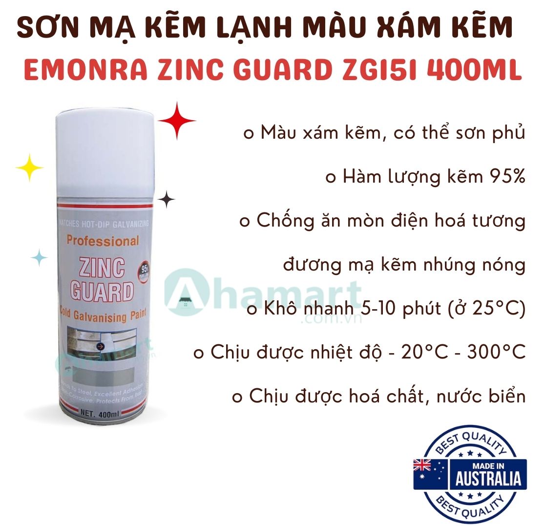Chai xịt sơn mạ kẽm lạnh Emonra Zinc Guard ZG151 màu xám kẽm sáng 400ml