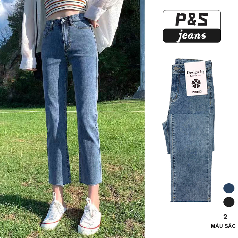 Quần jean ống loe vừa 9 tấc lưng cao quần bò ống loe dáng lỡ ngắn jean co dãn 4 chiều cao cấp dày dặn -Quần jeans ống đứng co giãn - quần bò nữ form đứng co dãn phong cách Ulzzang