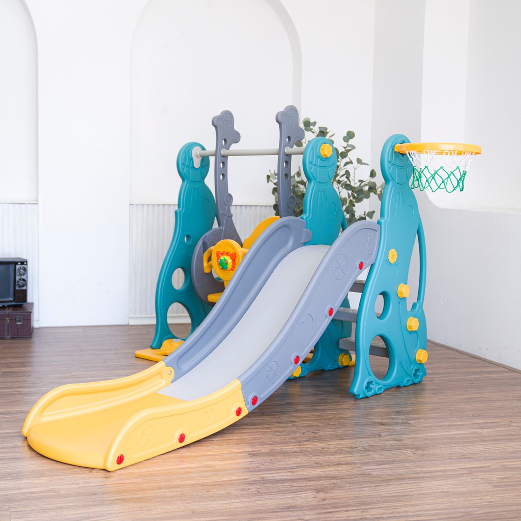 Cầu trượt xích đu hải cẩu 3in1 cho bé vận động có 3 màu KT 118 x 180 x 125 (cm), cầu tuột xích đu