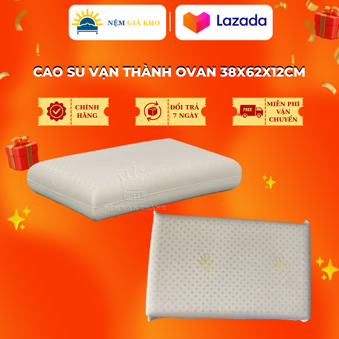 Gối cao su vạn thành ovan 38x62x12cm chính hãng