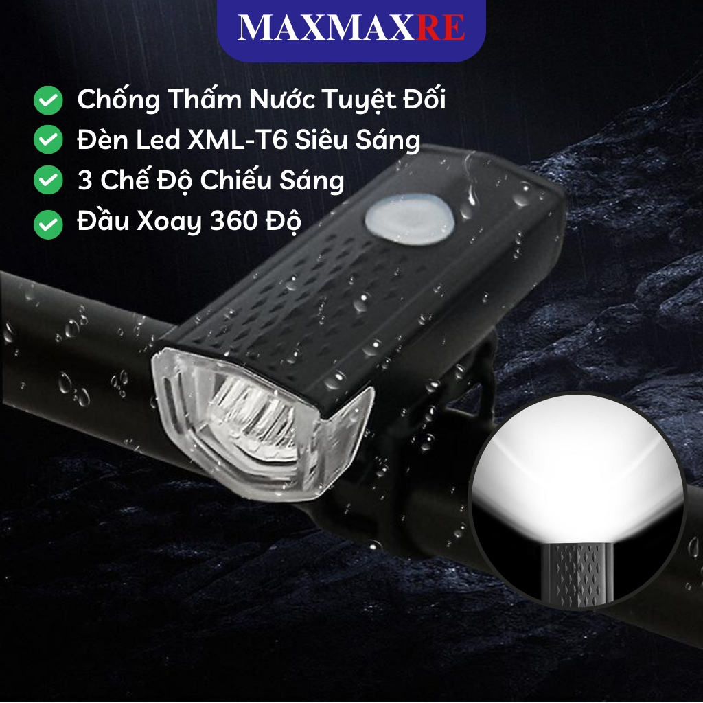 Đèn pin xe đạp thể thao sạc USB gắn xe đạp chất lượng cao tiện dụng, đèn chuông xe đạp