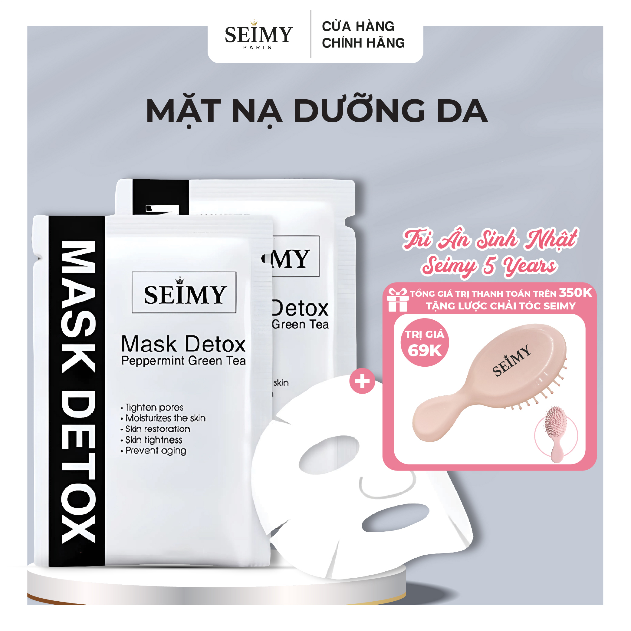 Mặt nạ dưỡng da cấp ẩm Seimy - Mask Detox Peppermint Green Tea da căng bóng, dưỡng trắng, dùng cho mọi loại da