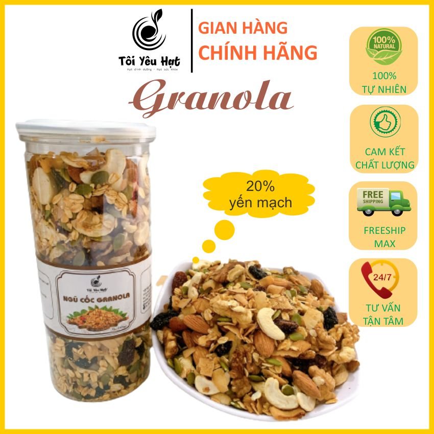 [FreeshipMax]Granola siêu hạt ngũ cốc ăn kiêng 20% yến mạch,không đường mix 7 hạt 500g giảm cân,tăng cơ, bà bầu, tập gym, ăn healthy-Tôi Yêu Hạt