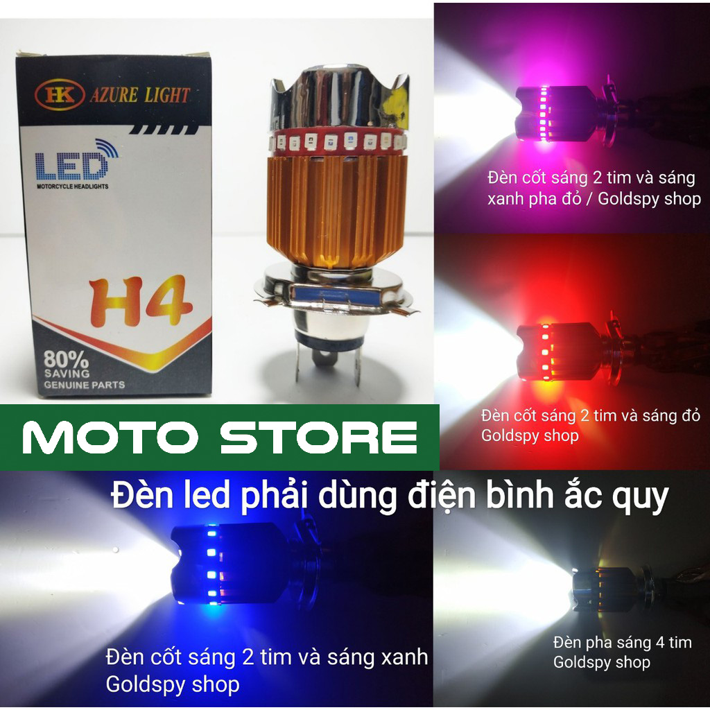 Đèn pha led xe máy 7 màu 4 tim h4