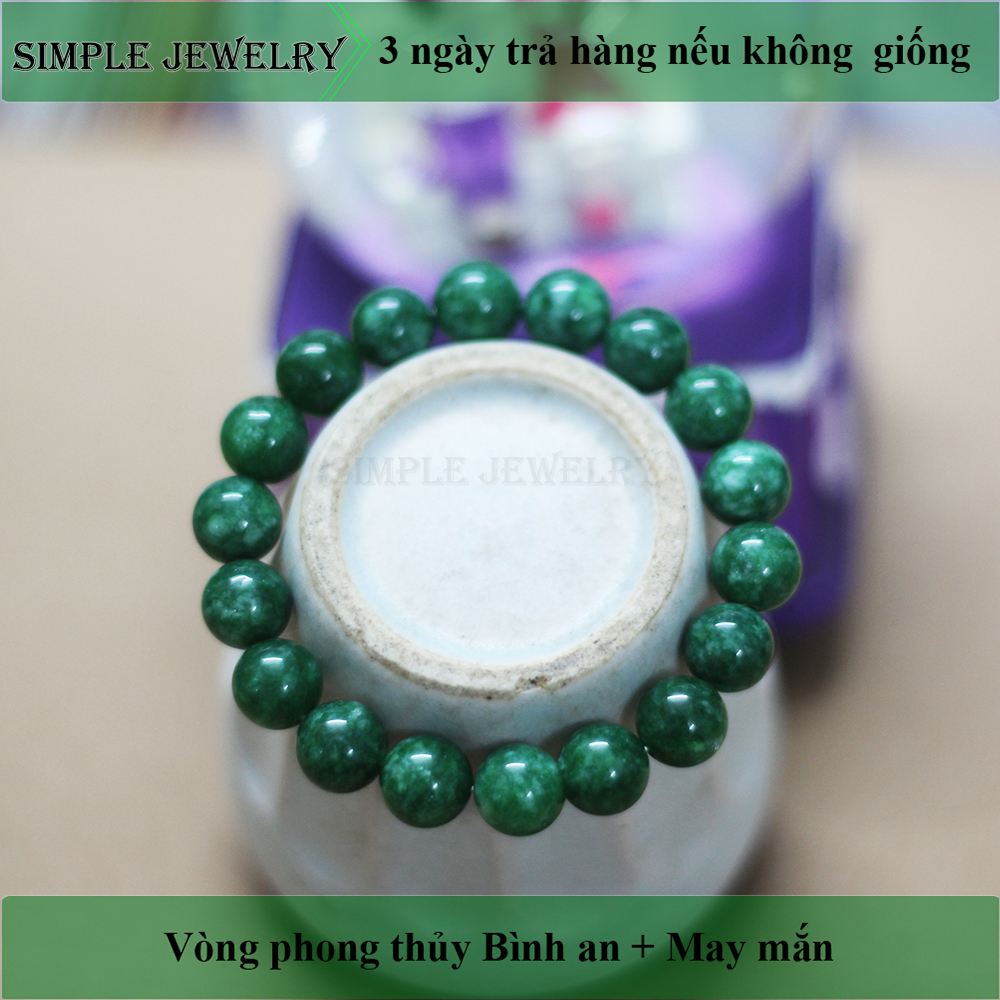 Vòng tay Phong thủy đá mã não xanh lục vân mây, tài lộc, bình an phù hợp Nam Nữ Mệnh hợp Mộc, Hỏa