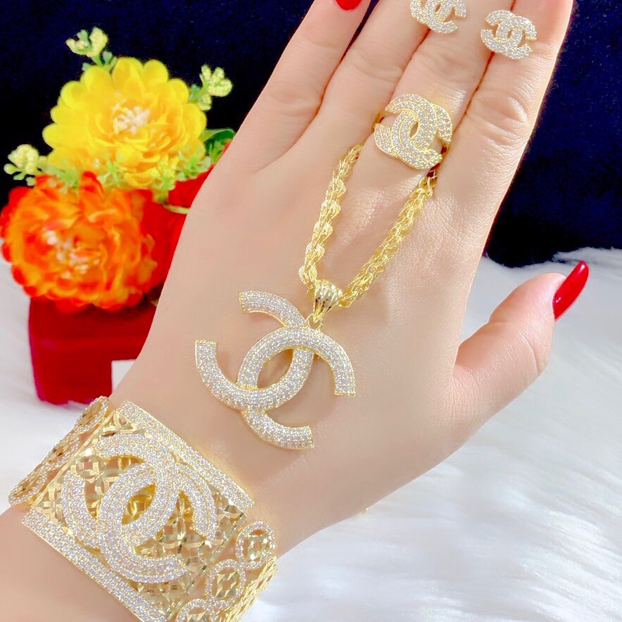 Set bộ trang sức kiểu chữ C 4 món mạ vàng 18k cực đẹp