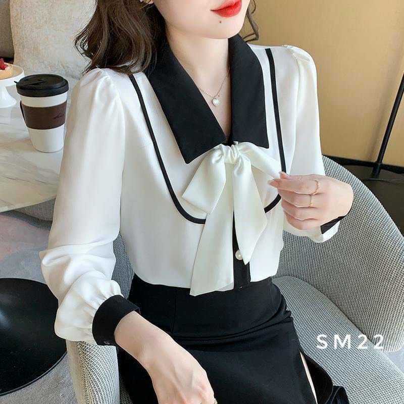 Áo sơmi công sở buộc nơ thanh lịch a0099