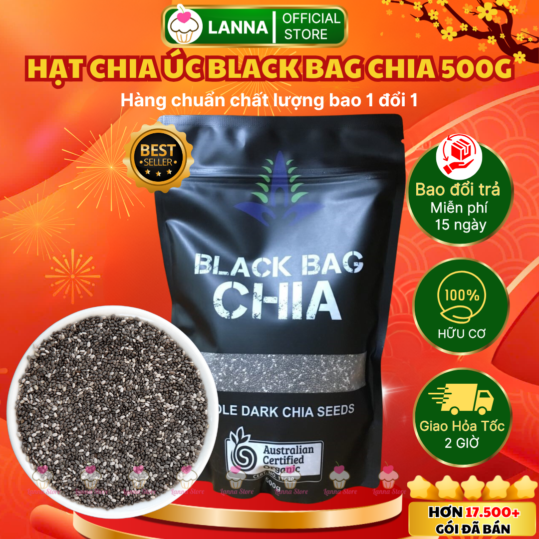   TÚI ĐỦ KÝ 500G HÀNG LOẠI 1  Hạt Chia Úc Túi Đen BLACK BAG Absolute Chuẩn Organic Chất Lượng Sạch Đều Đẹp Ăn Kiêng - Gói 500G 
