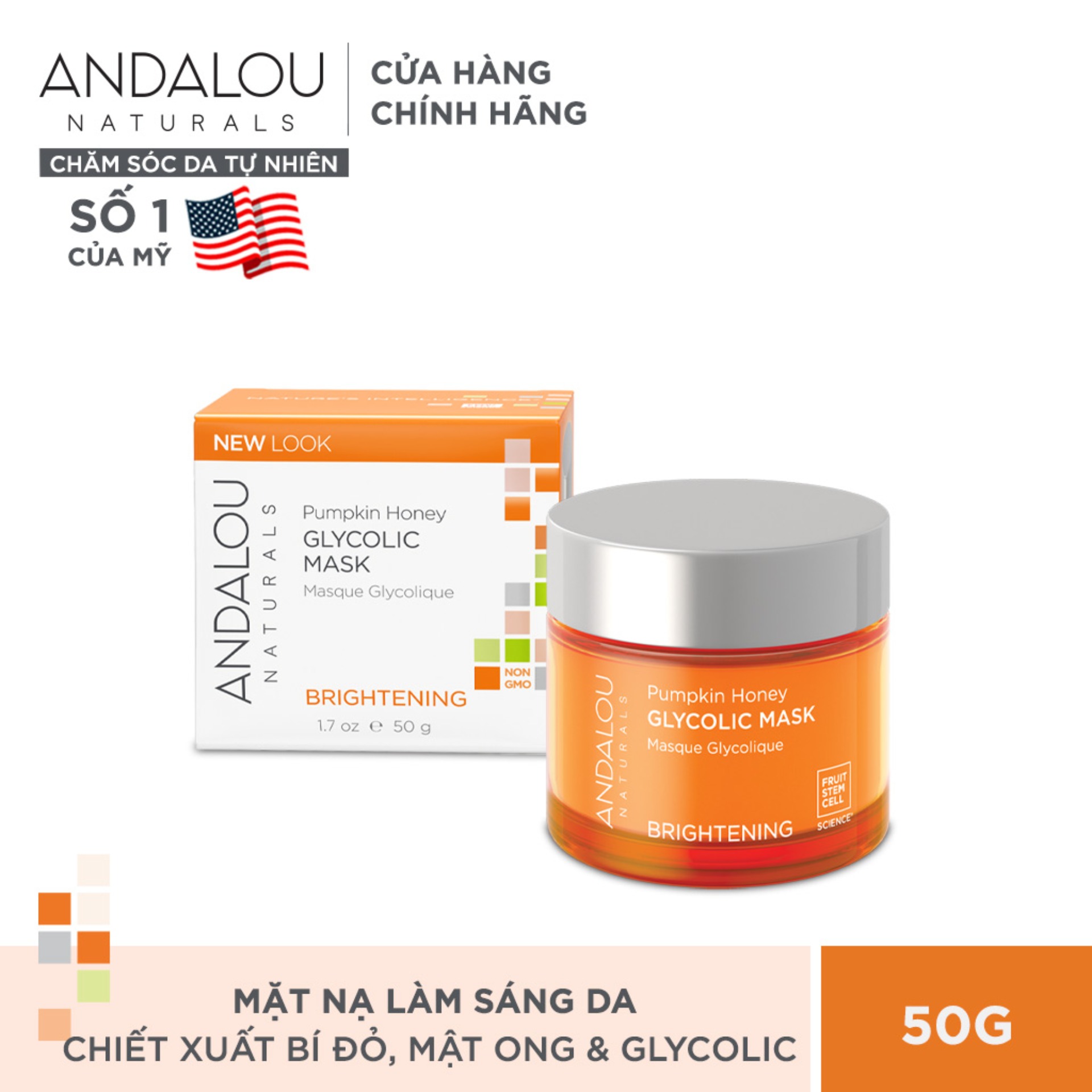 [HCM][QUÀ TẶNG ĐƠN TỪ 300K]Mặt Nạ Chiết Xuất Bí Đỏ Mật Ong Và Glycolic Andalou Naturals Pumpkin Honey Glycolic Mask 50g
