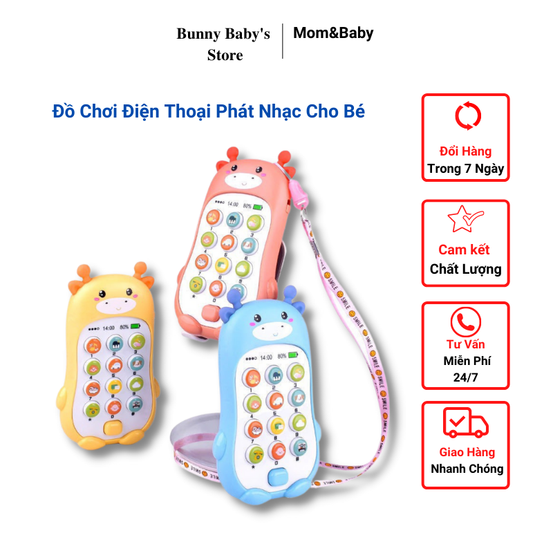 Đồ Chơi Trẻ Em, Đồ Chơi Điện Thoại Phát Nhạc Cho Bé Có Đèn và Nhạc ( Tặng Kèm Dây Đeo và Pin ) - BunnybabyStore