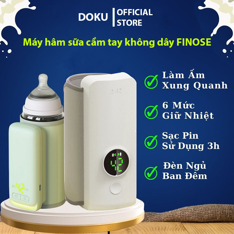 Máy hâm sữa cầm tay không dây FINOSE dùng cho bình sữa hegen và nhiều loại bình tương tự ủ nước để pha sữa