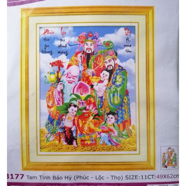 Tranh thêu Phúc lộc thọ báo hỷ 49x62cm