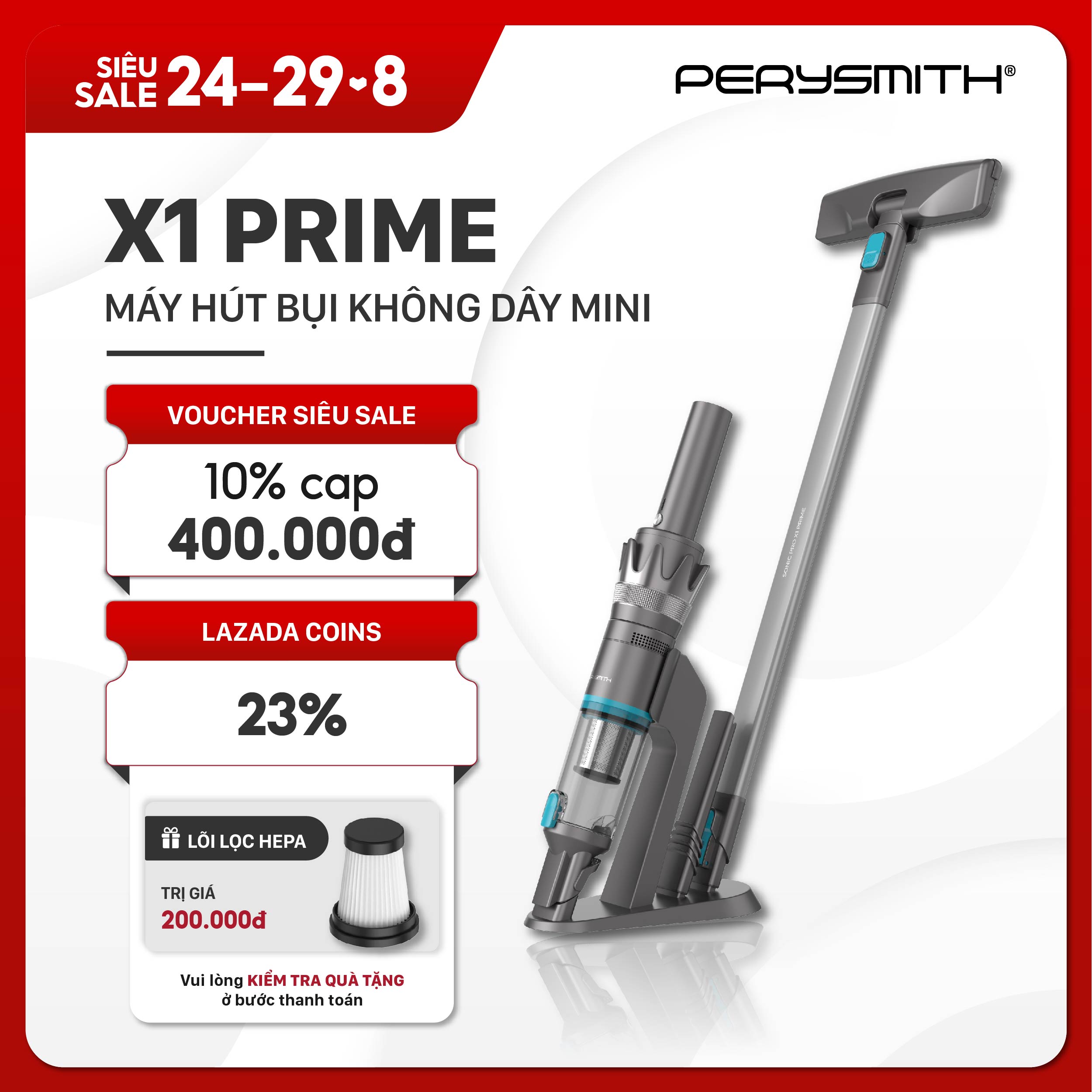Perysmith x1 prime máy hút bụi cầm tay không dây mini nhỏ gọn nhẹ lực hút mạnh phù hợp cho mọi gia đình