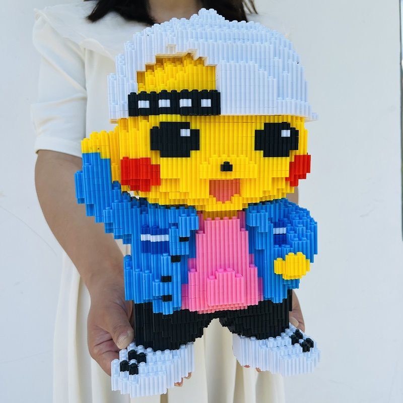 Le.go pikachu mũ trắng cỡ lớn 31cm xếp hình Đồ chơi lắp ráp mô hình nano 3D dễ thương