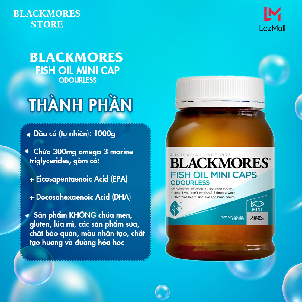 Viên uống Dầu cá Khử Mùi Tự Nhiên Blackmores Fish Oil Minicap Odourless 400 viên -Hàng Chính Hãng