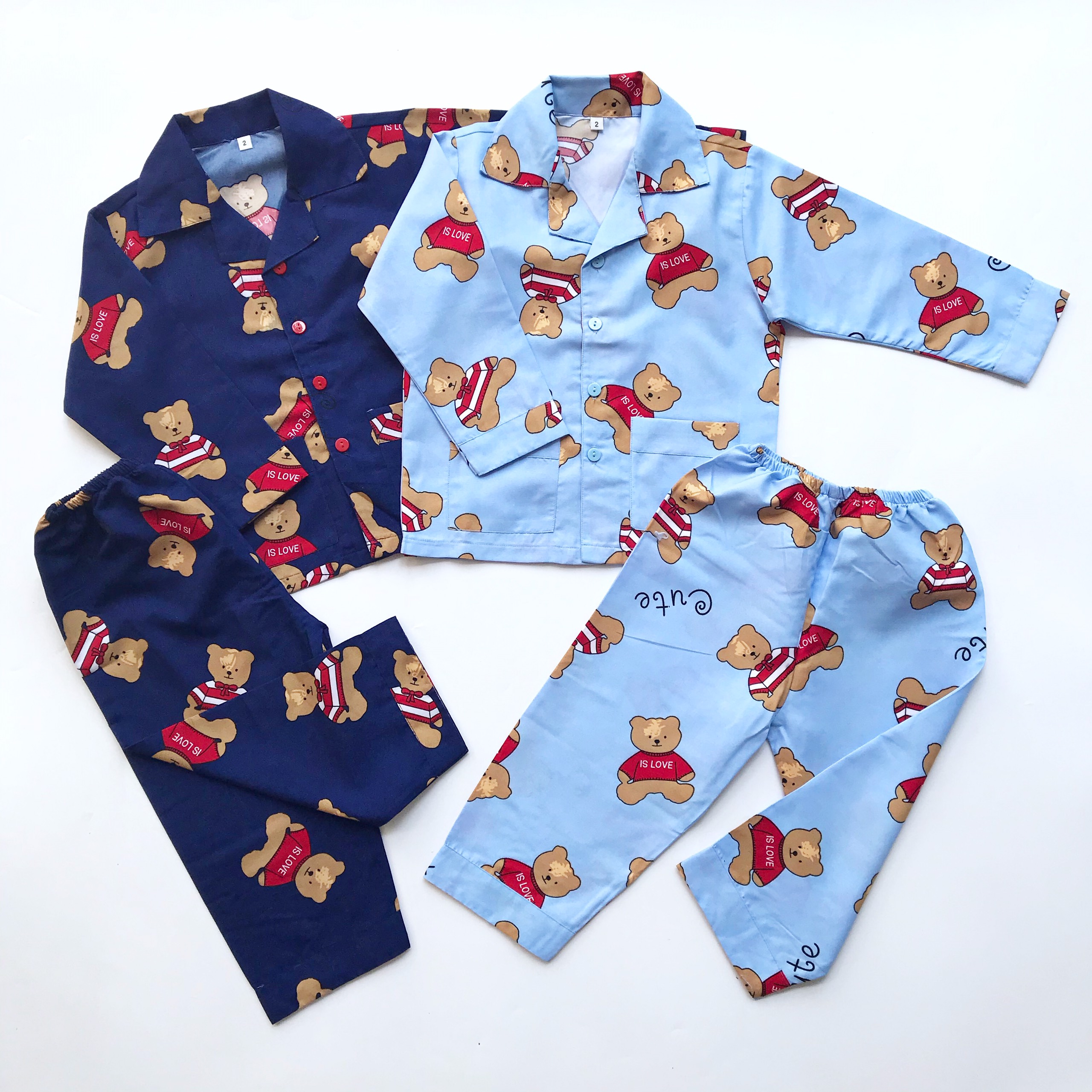 Pijama cho bé trai bé gái vải kate thái mềm đẹp không nhăn hình Gấu xinh xắn cho size bé 1-5 tuổi 10-20kg