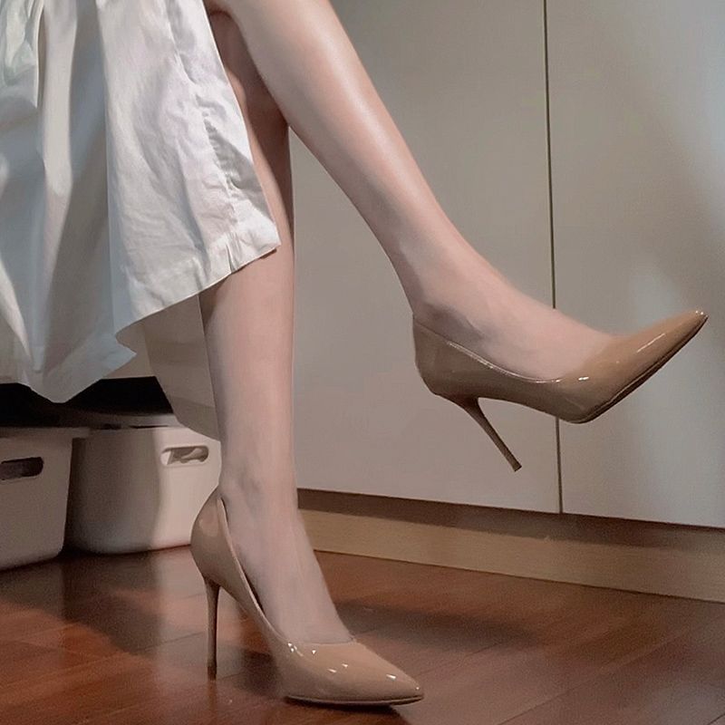 AL Giày Cao Gót Nữ Giày Cao Gót Đế Đỏ Giày Cao Gót Da Sáng Chế Cảm Giác Thiết Kế Thích Hợp Mùa Thu Mẫu Mới Màu Nude Đen - 5