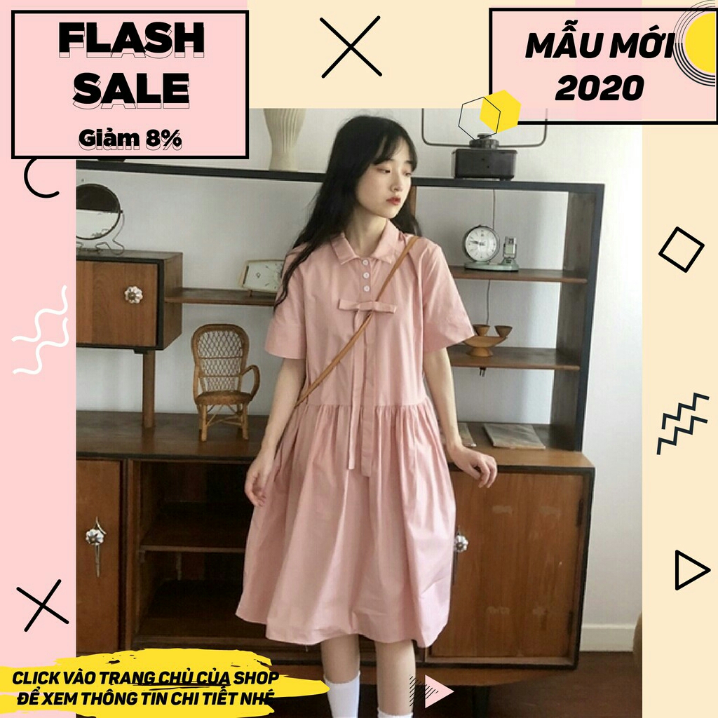 Váy đầm sơ mi babydoll hanbok cách tân dáng xòe phong cách tiểu thư nữ sinh eo chun rộng ulzzang hàn quốc