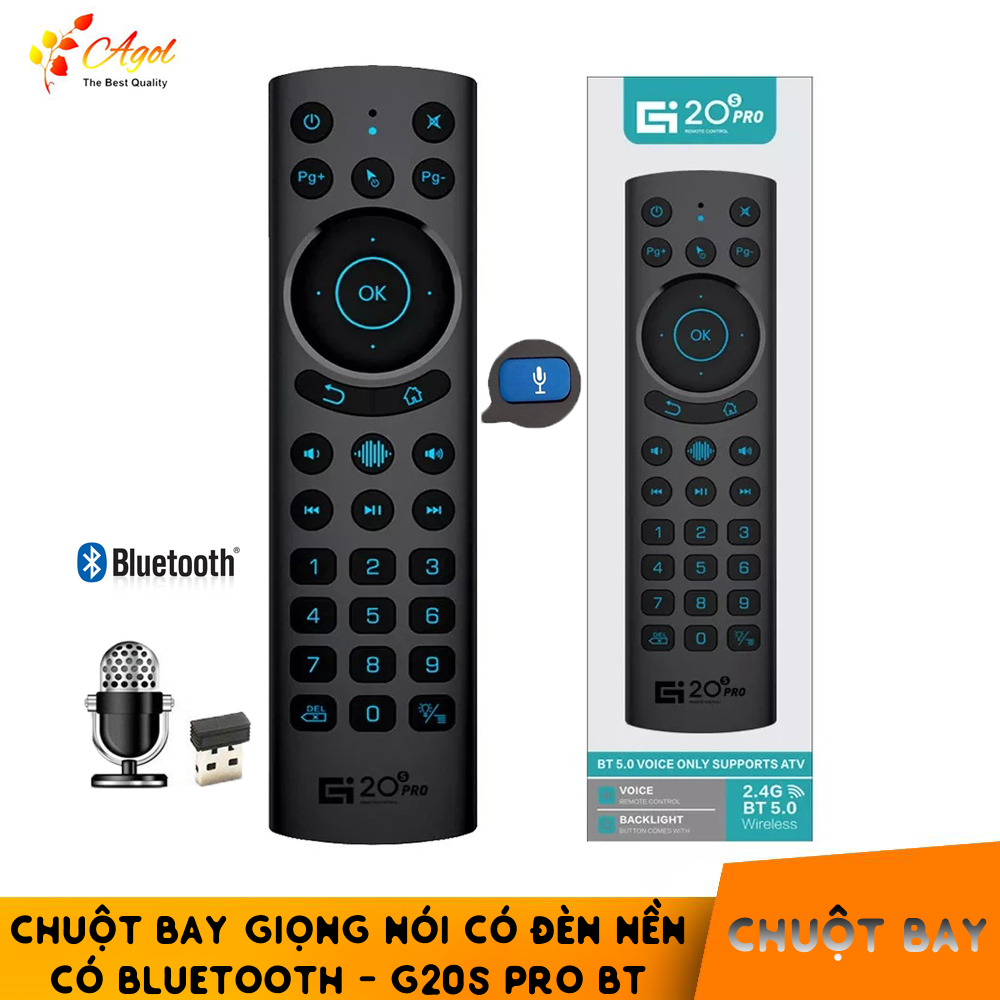 Chuột Bay g20s pro bluetooth bản cao cấp mic voice có điều khiển giọng nói và chuột bay đèn nền dùng cho android tivi box G20s pro BT