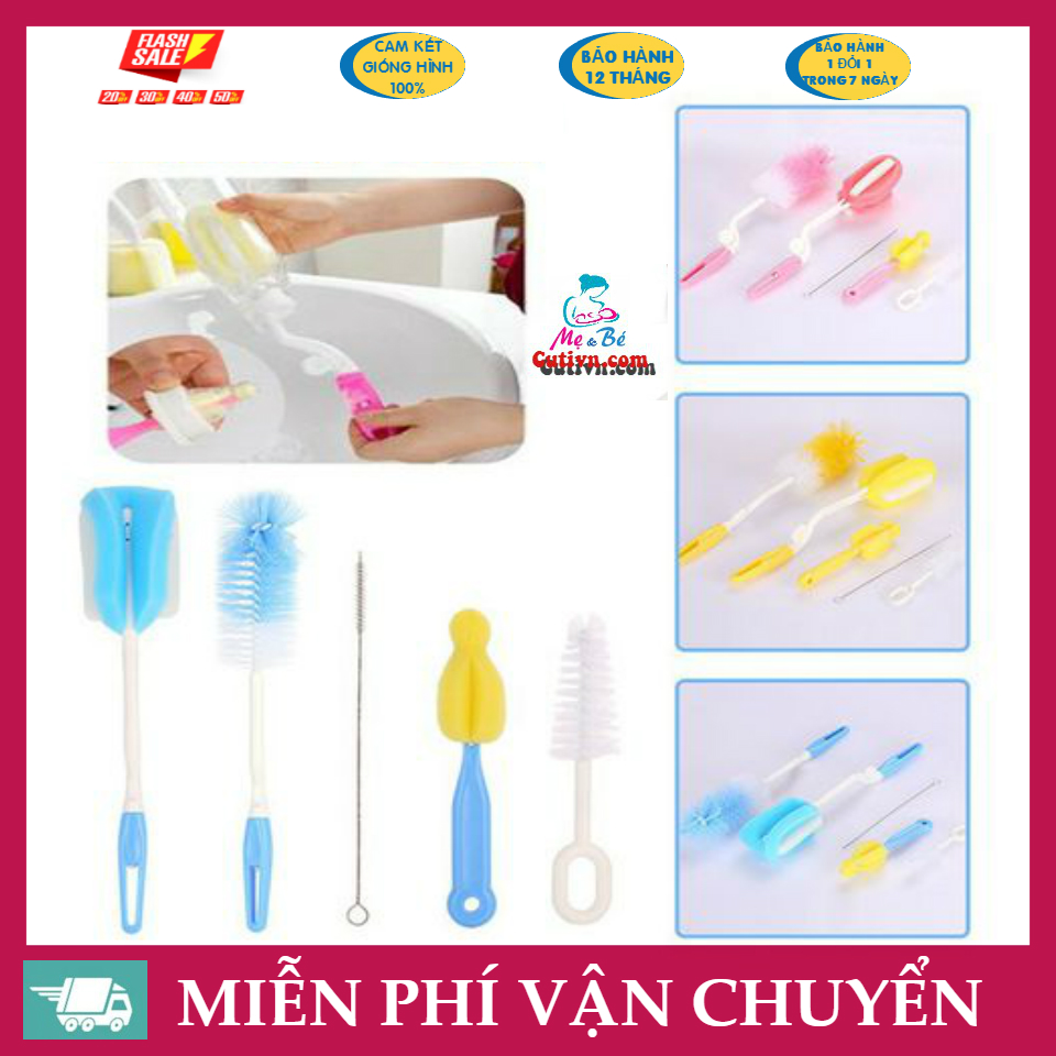 Combo bộ cọ rửa bình sữa và núm ti Moonship 5 chi tiết