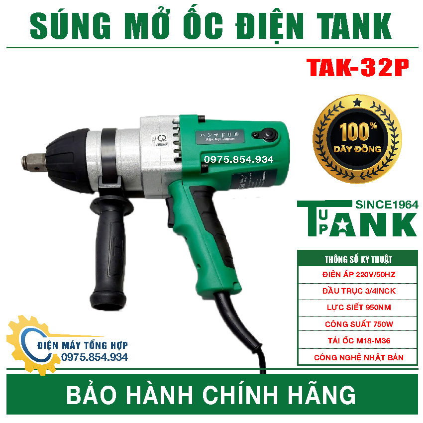 Máy siết mở bulong ốc điện tak-32p, máy mở ốc 3/4 inck công suất 750w, lực siết max 950nm