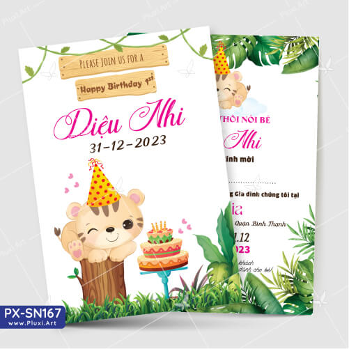 [4200đ/Bộ] Thiệp thôi nôi - Sinh Nhật bé gái tuổi Dần -  In tên theo yêu cầu