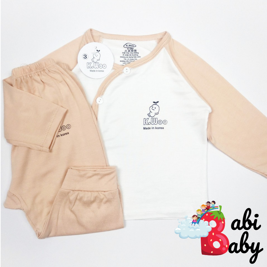 Quần áo sơ sinh bé trai bé gái mùa hè  thu đông cao cấp chất vải an toàn đồ sơ sinh cho bé Kwoo pha cúc chéo mềm mịn - 3