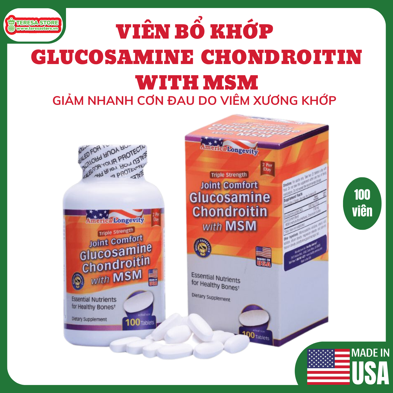 Glucosamine Chondroitin with MSM tablets to help reduce pain caused by