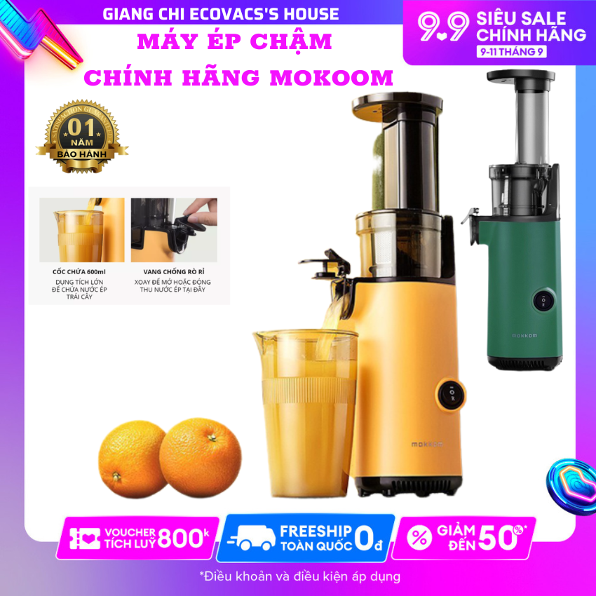 [Hỏa Tốc 2H] Máy ép chậm Mokkom, Máy chính hãng, Ép siêu kiệt bã,Máy ép đa năng - Máy ép chậm ,Máy ép trái cây, rau củ quả tươi hcm ,máy say sinh tố - Bảo hành 12 tháng uy tín tại GIANG CHI ECOVACS'S - Màu ngẫu nhiên