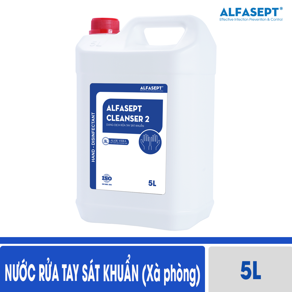 Nước rửa tay sát khuẩn Alfasept Cleanser 2 can 5L - Xà phòng rửa tay diệt khuẩn, rửa tay phẫu thuật