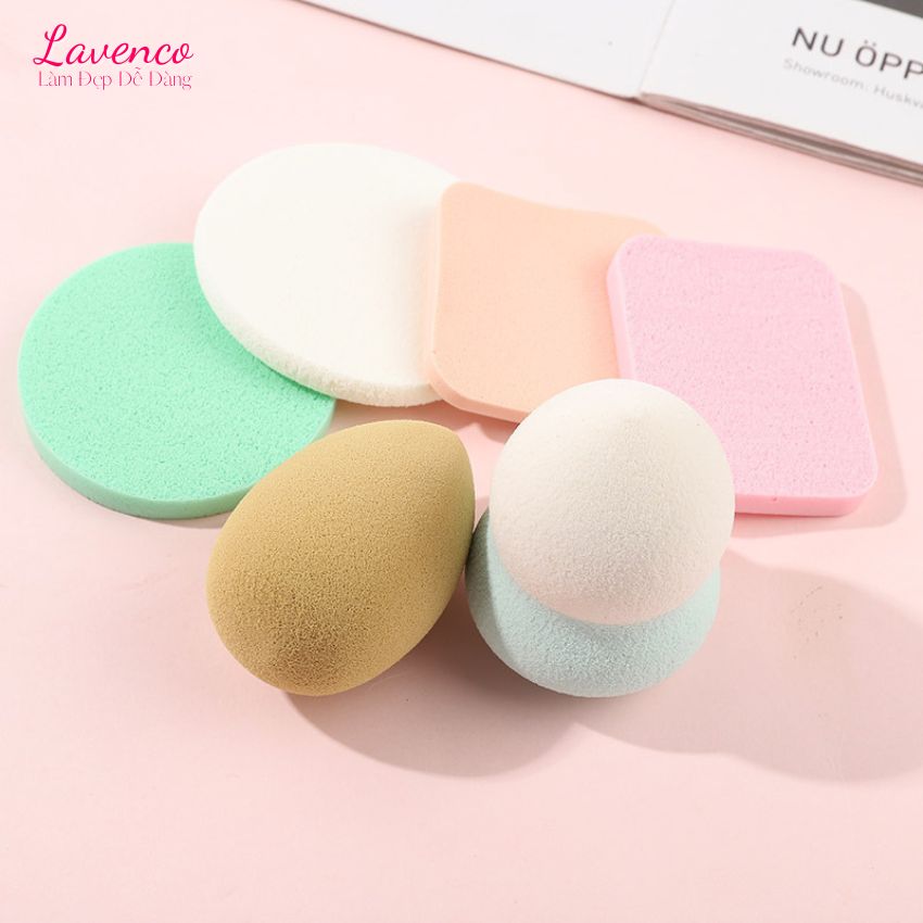 Combo Bông trang điểm 6 Món cho kem nền, phấn nước Combo mút trang điểm lavenco BT254