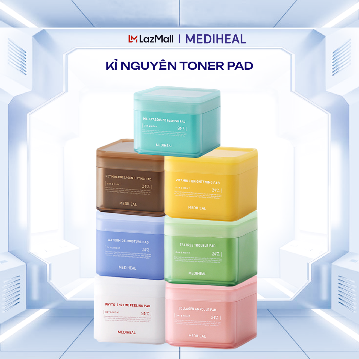 [MUA 1 TẶNG 1 MẶT NẠ MẮT FULL SIZE] Hộp 100 miếng toner pad Mediheal Làm Dịu/ Cấp Ẩm/ Làm Sáng Da/ Tẩy Tế Bào Chết 180ml 100 pad