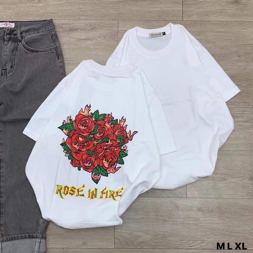 XẢ HÀNG - ĐỒNG GIÁ 19K Áo Thun Nam Nữ In HÌNH ROSE IN FIRE Độc Đẹp Vải Dày Mịn Thoáng Mát Thiết Kế Thời Trang Kiểu Dáng Năng Động Trẻ Trung